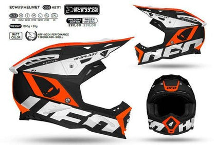 UFO Casque de Motocross Echus Blanc Noir Orange - MxProStoreParts