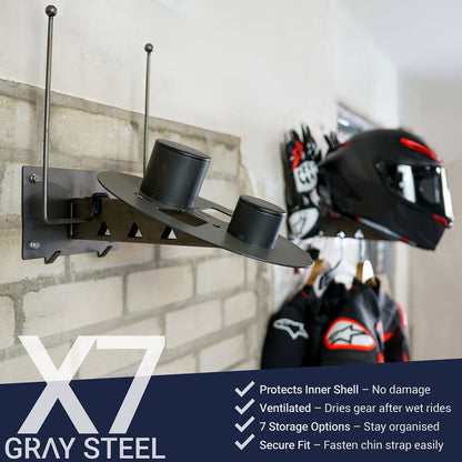 Gray steel X7 helmet & gear wall mount - MxProStoreParts