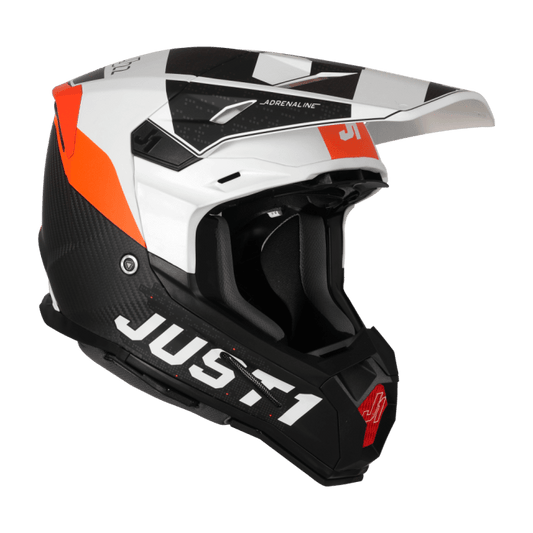 Just1 J-22 C Casque de Motocross Adrenaline Orange Blanc Carbone Mat