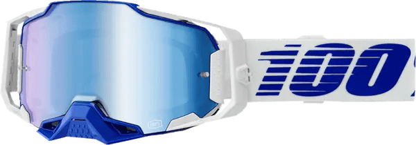 100% Armega crossbril blauw/lichtblauw/wit – blauwe spiegellens - MxProStoreParts