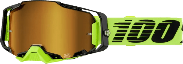 100% Armega crossbril zwart/fluor groen/fluor geel – gouden spiegellens - MxProStoreParts
