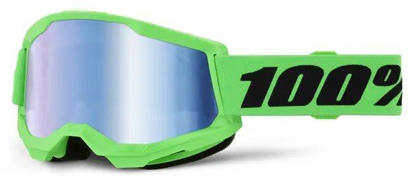 100% Strata 2 crossbril zwart/blauw/fluor groen – blauwe spiegellens - MxProStoreParts