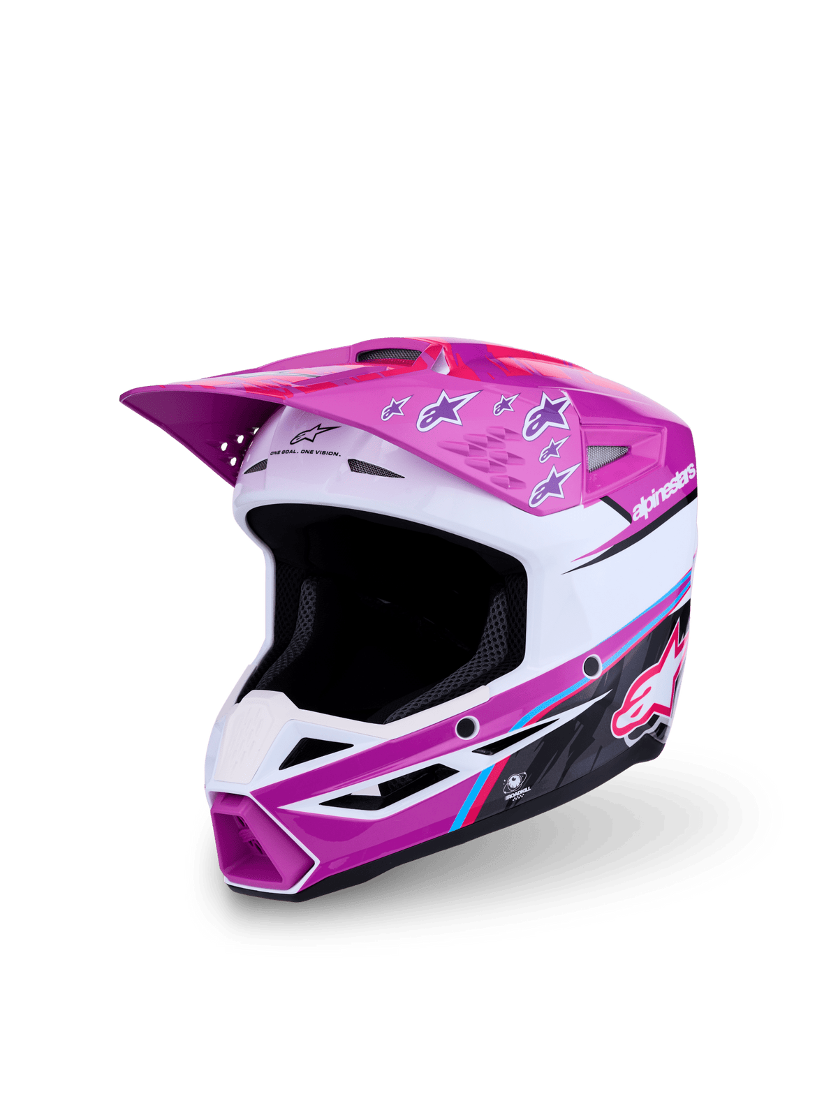 Alpinestars Casque Junior S-M3 Falcon ECE 22.06 – Violet Blanc Noir Rose Fluo Brillant - MxProStoreParts