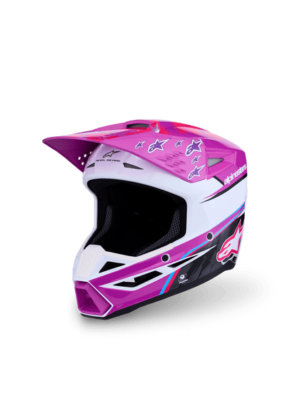 Alpinestars Casque Junior S-M3 Falcon ECE 22.06 – Violet Blanc Noir Rose Fluo Brillant - MxProStoreParts