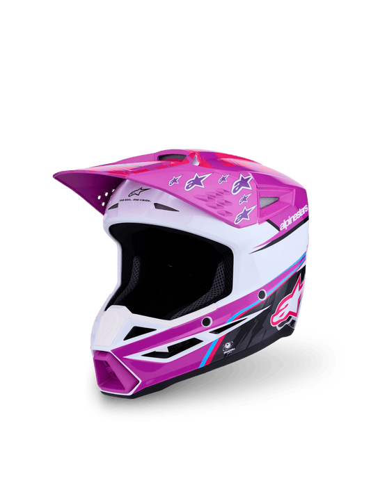 Alpinestars Youth S-M3 Falcon Helmet ECE 22.06 – Purple White Black Pink Fluorescent Glossy