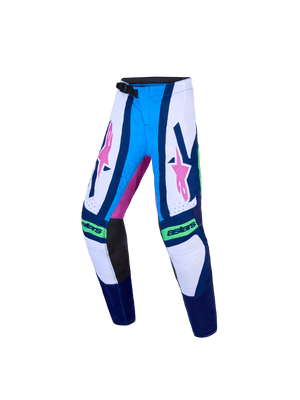 Alpinestars Juvenil Pantalón Supertech Maven 2027 – Blanco, Azul Blithe, Verde Fluo